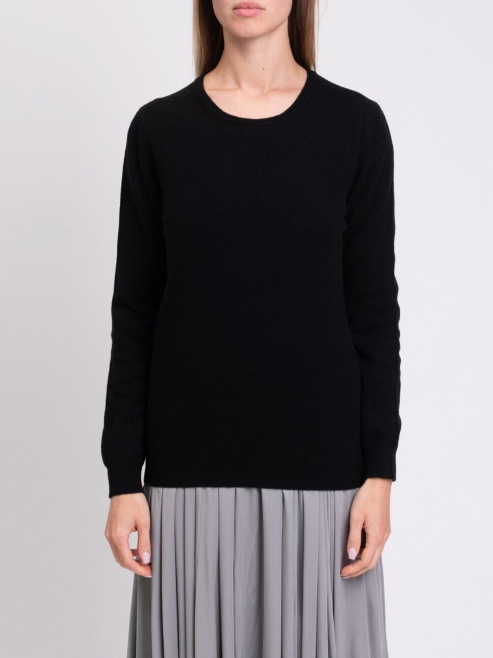 NWT MALO 100% Cashmere Crewneck Sweater IT44 US8 M Black Made in Italy